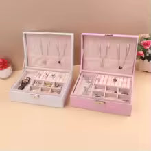 Clarify.pk portable jewelry box for girls in pink and white with multiple compartments and secure closure