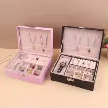 Clarify.pk portable jewelry box for girls in pink and black with compartments and hooks for organizing accessories