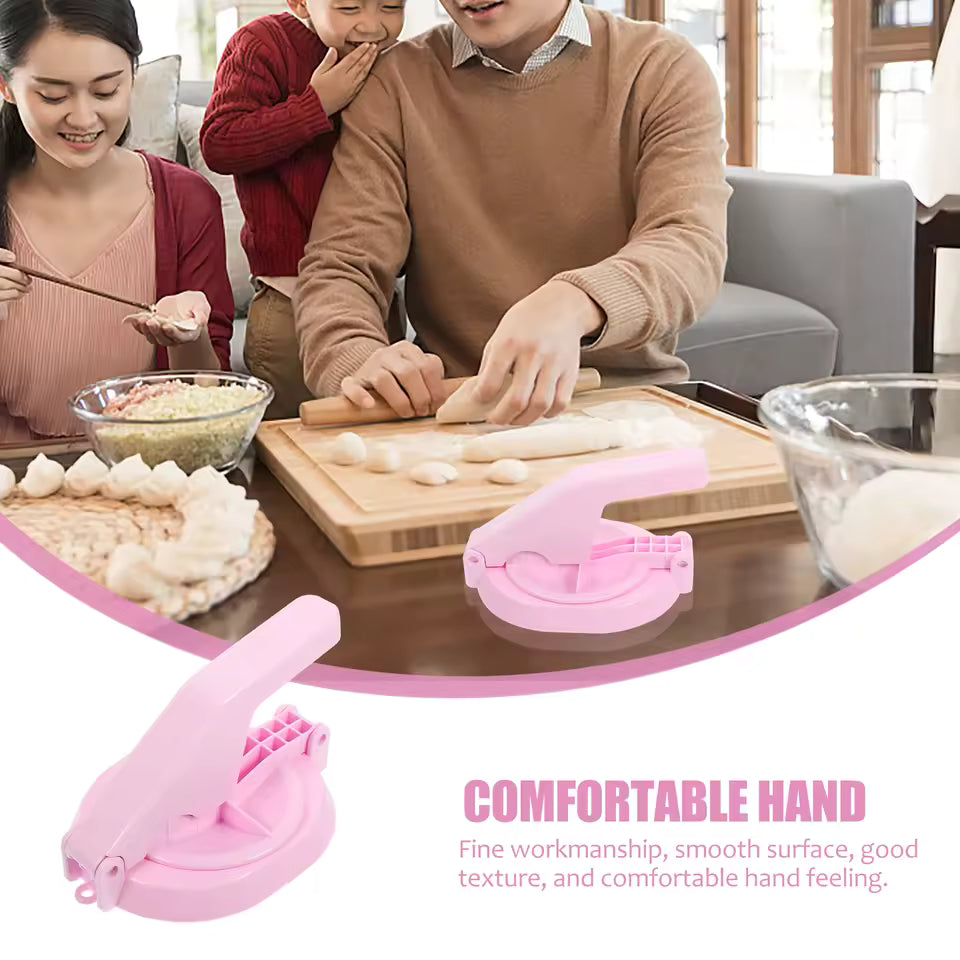 Clarify.pk portable kitchen dumpling press in pink with family making dumplings at home