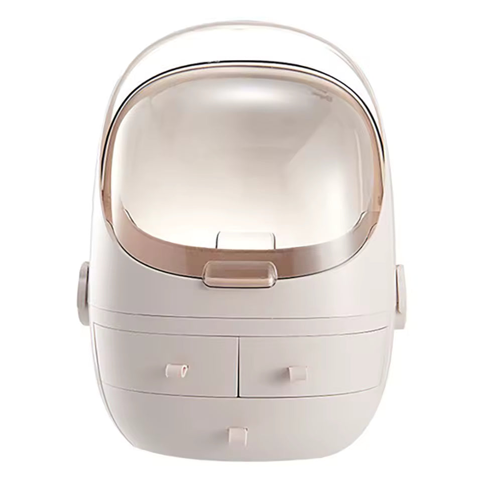 Clarify.pk portable makeup organizer with drawers in beige with transparent lid and handle