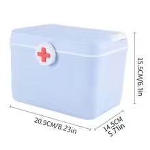 Compact portable medicine chest with handle in white with red cross for easy medical storage