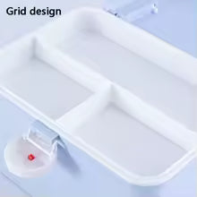 White portable medicine chest with handle featuring a grid design and multiple compartments