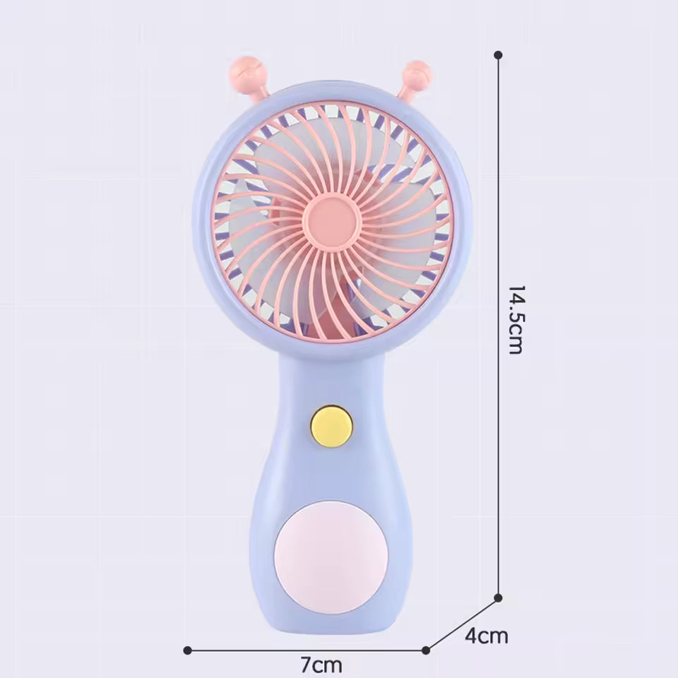 Clarify.pk portable mini fan USB rechargeable in pastel blue and pink with compact handheld design