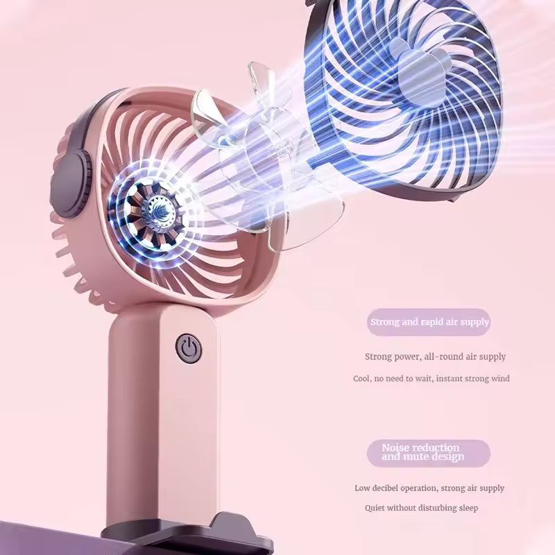Clarify.pk portable mini fan USB rechargeable in pink with strong airflow and noise reduction design