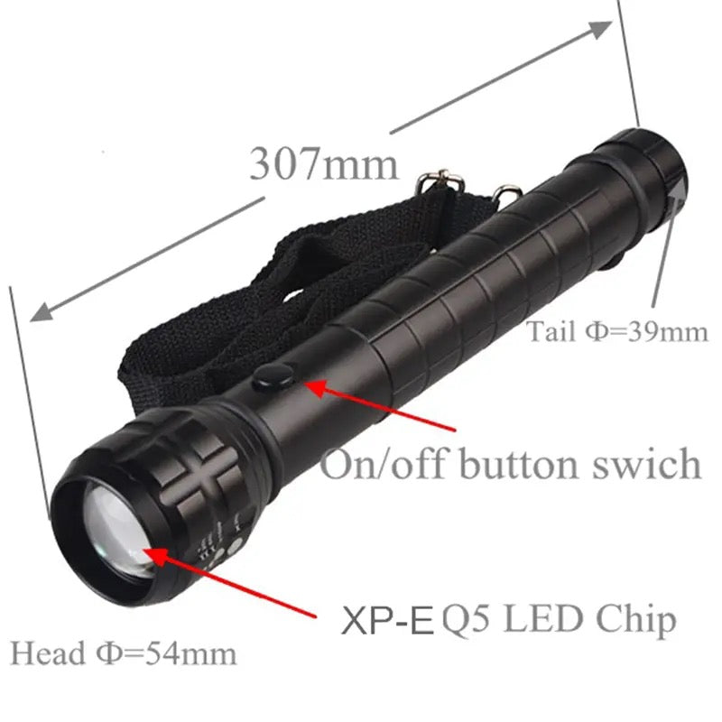 Portable outdoor flashlight for camping with XP-E Q5 LED chip and on off button switch