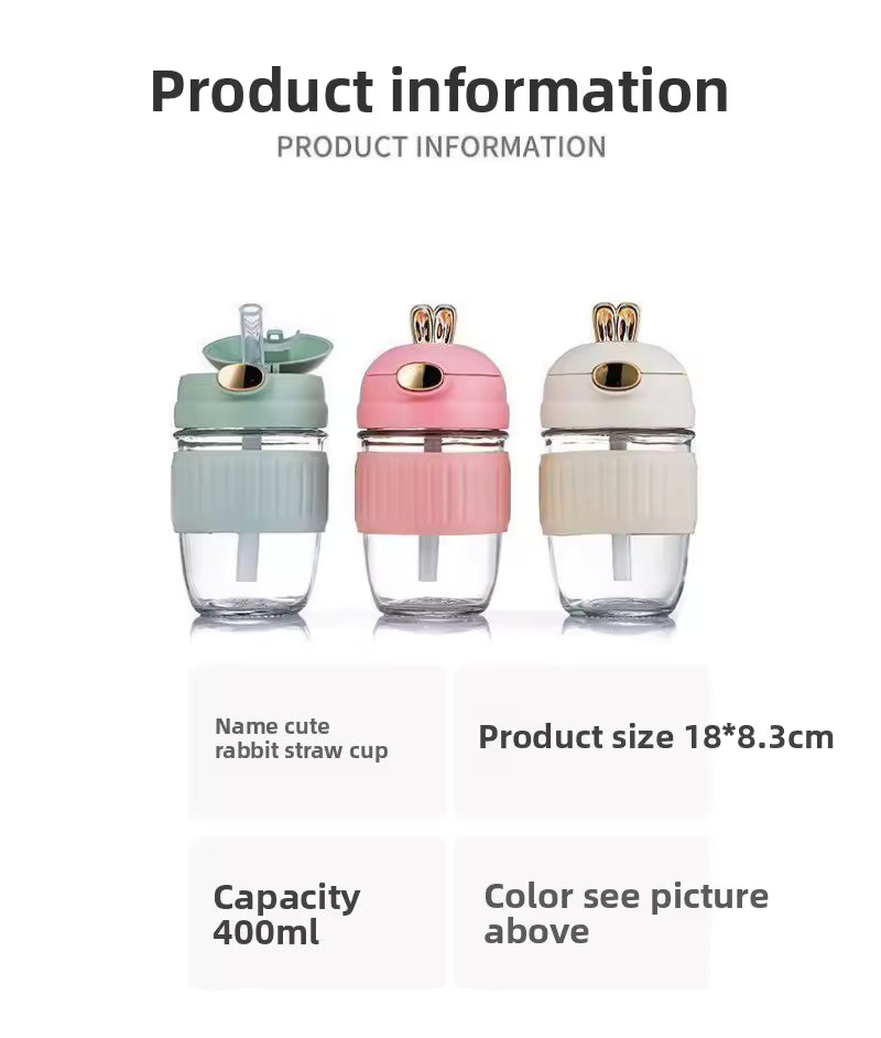 Clarify.pk portable rabbit water bottle set in green pink and beige with 400ml capacity