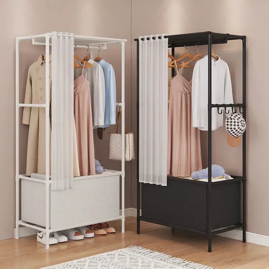 Clarify.pk folding rack portable wardrobe closet with hanging space and shoe storage in black and white