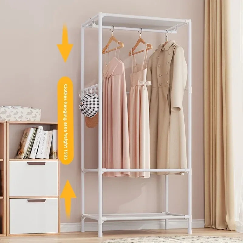 Clarify.pk folding rack serving as a portable wardrobe closet with hanging clothes and sturdy white frame