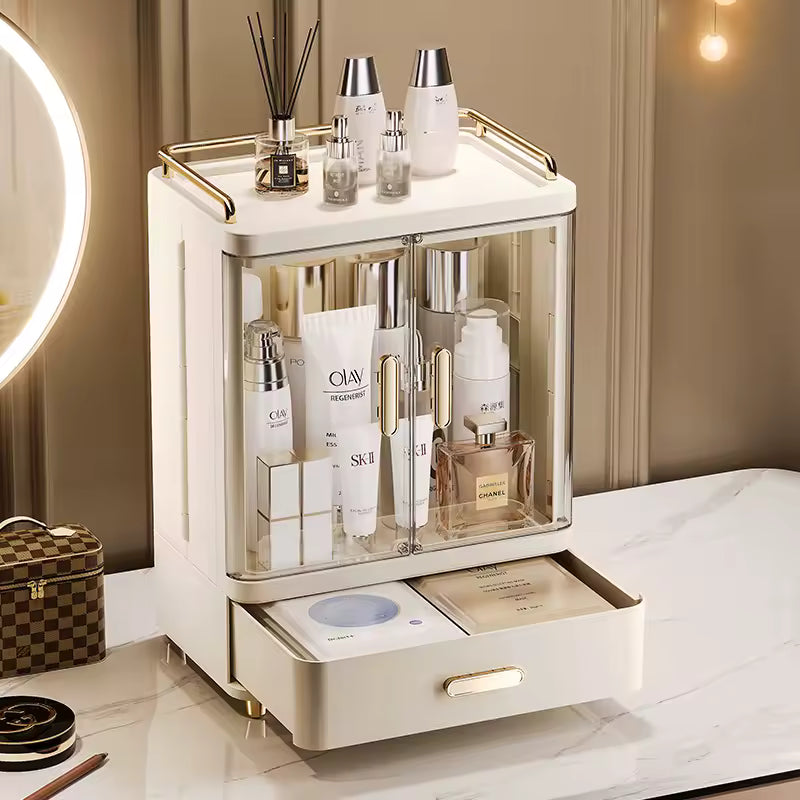 Clarify.pk premium makeup organizer box with transparent doors and drawer for cosmetics storage