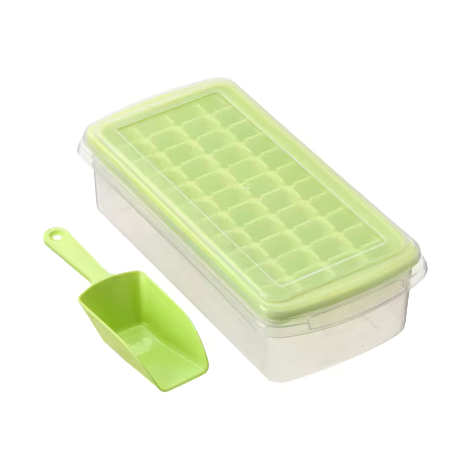 Clarify.pk premium plastic 36 grid ice cube tray with green lid and matching scoop