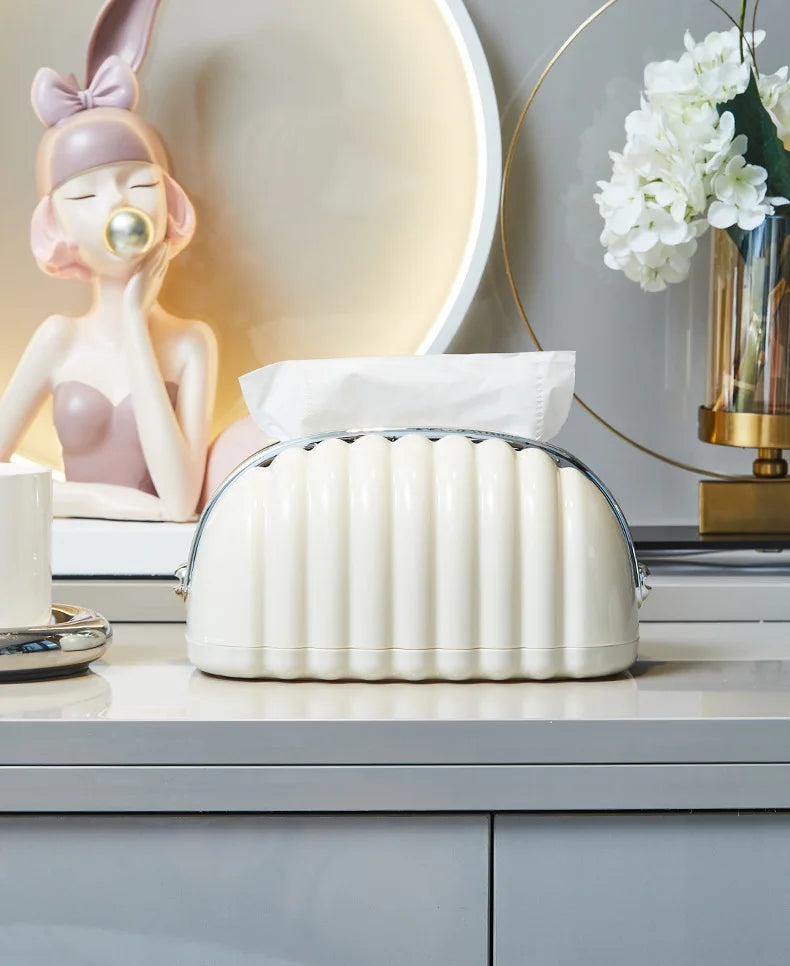 Premium Plastic Tissue Holder white ribbed tissue canister on modern countertop by Clarify.pk