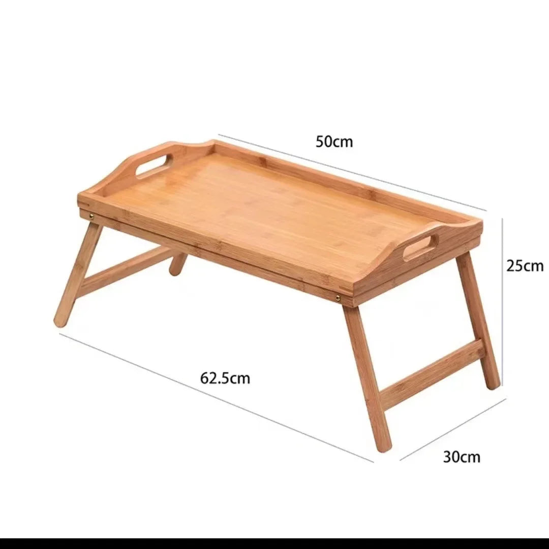 Premium quality natural bamboo table with foldable legs and built-in handles for easy carrying