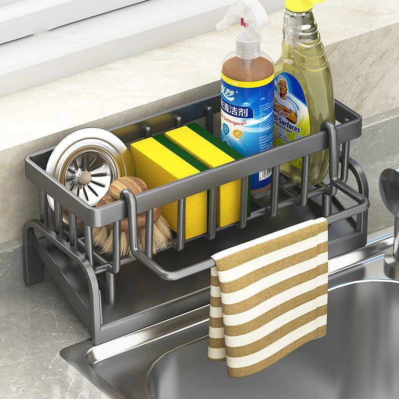 Clarify.pk premium stainless steel sponge holder and sink drain rack with compartments for cleaning supplies