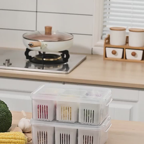 Refrigerator Storage Box 4/6 Grid Food Vegetable Fruit Storage Box Fridge Organizer Drain Basket Meat Onion Ginger Clear Crisper