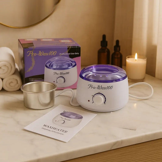 Clarify.pk electric wax warmer for hair removal with temperature control and removable pot on marble countertop