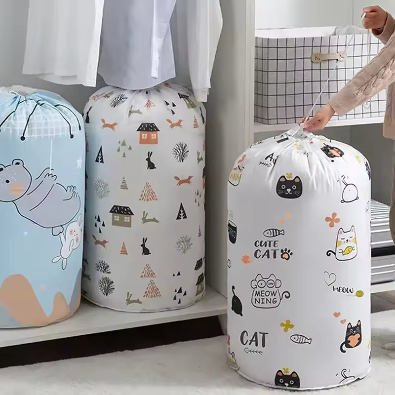 Clarify pk quilt storage bag for clothes with cute animal and nature print designs in white and blue colors