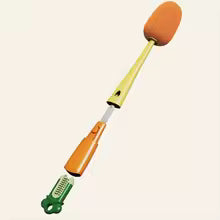 Long handle bottle brush with orange sponge head and ergonomic grip for easy cleaning