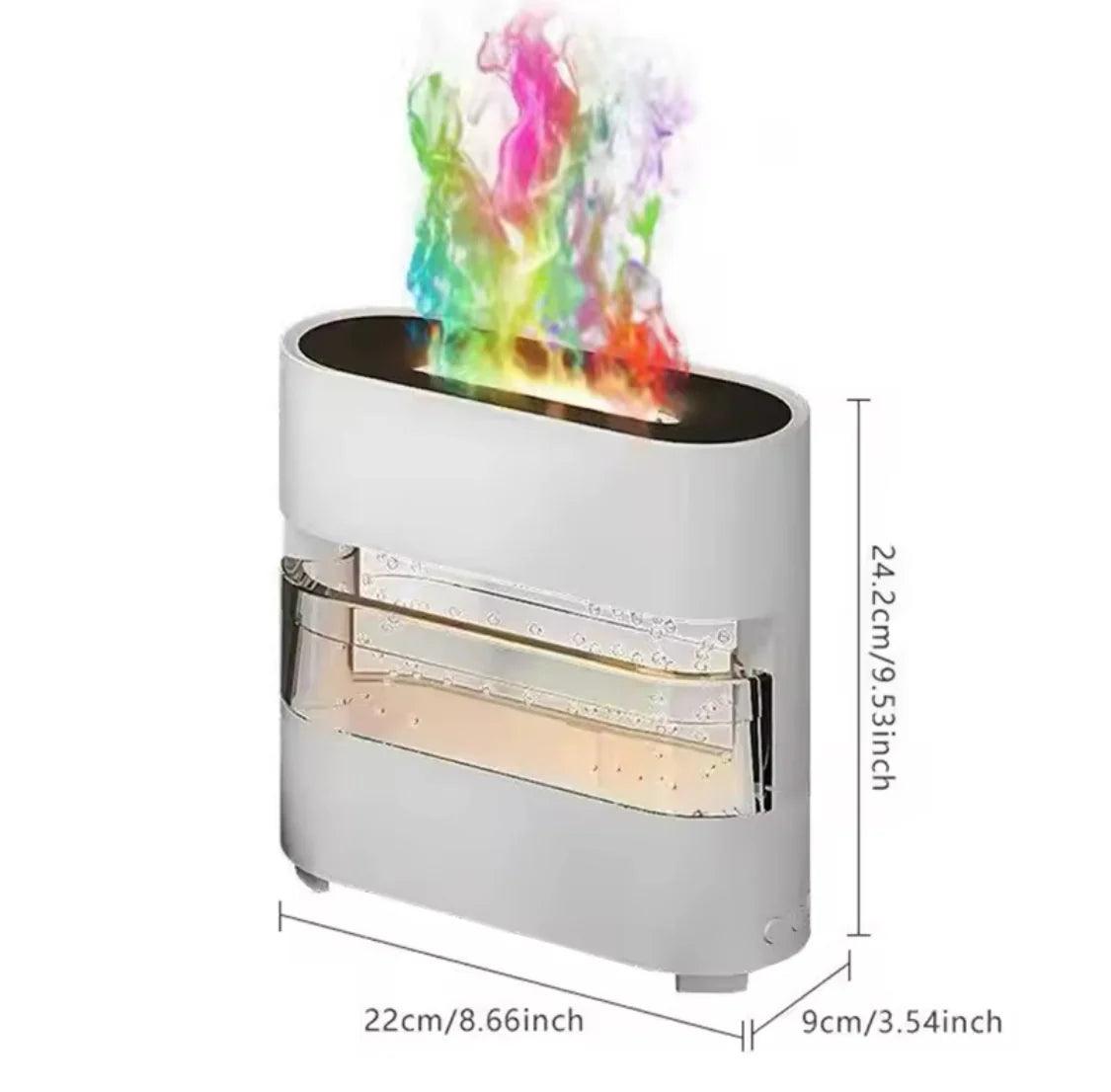 Compact rain effect humidifier emitting colorful mist with dimensions 22 by 9 by 24 centimeters