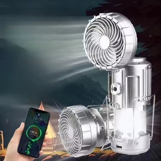 Clarify.pk rechargeable camping emergency light with dual fans and bright LED lantern for outdoor use