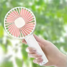Rechargeable mini portable fan handheld with pink blades by Clarify.pk for personal cooling