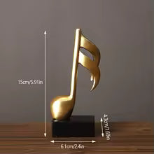 Clarify.pk resin musical note decor 3 pieces set in gold on black base with dimensions displayed