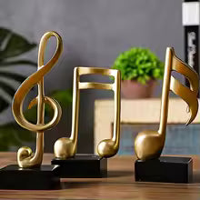 Clarify.pk resin musical note decor 3 pieces set in gold finish on black bases for home decor