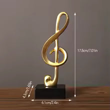 Resin musical note decor 3 pieces set with gold treble clef on black base for home decoration
