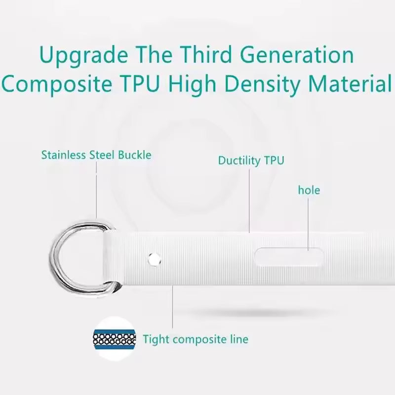 White retractable clothesline made with third generation composite TPU high density material and stainless steel buckle