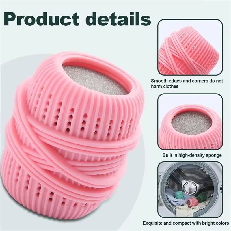 Pink reusable laundry dryer balls with smooth edges and built-in high-density sponge for gentle drying