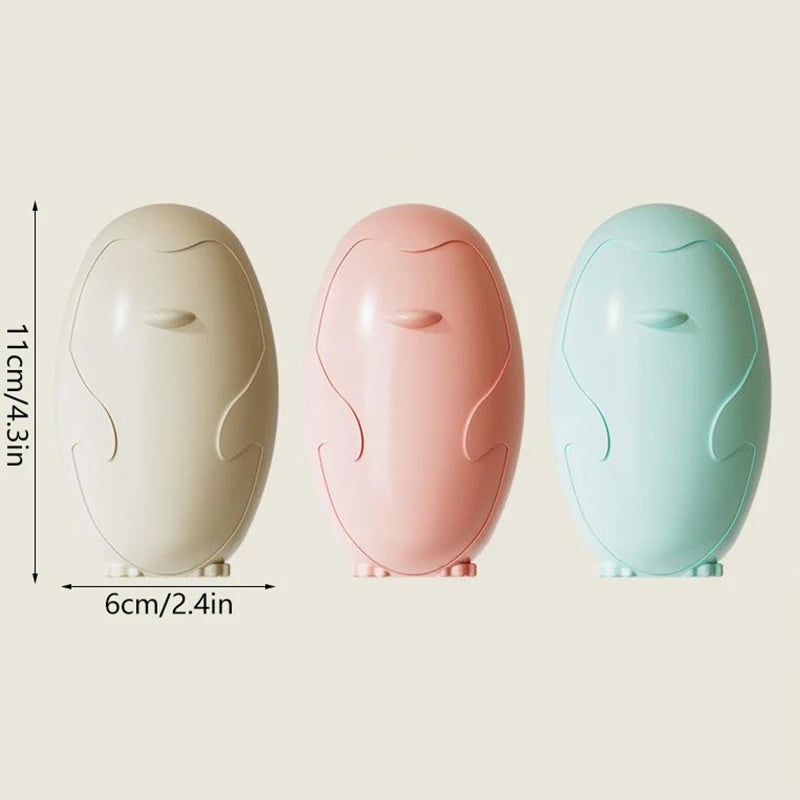 Set of three reusable lint remover devices in beige pink and blue with compact design