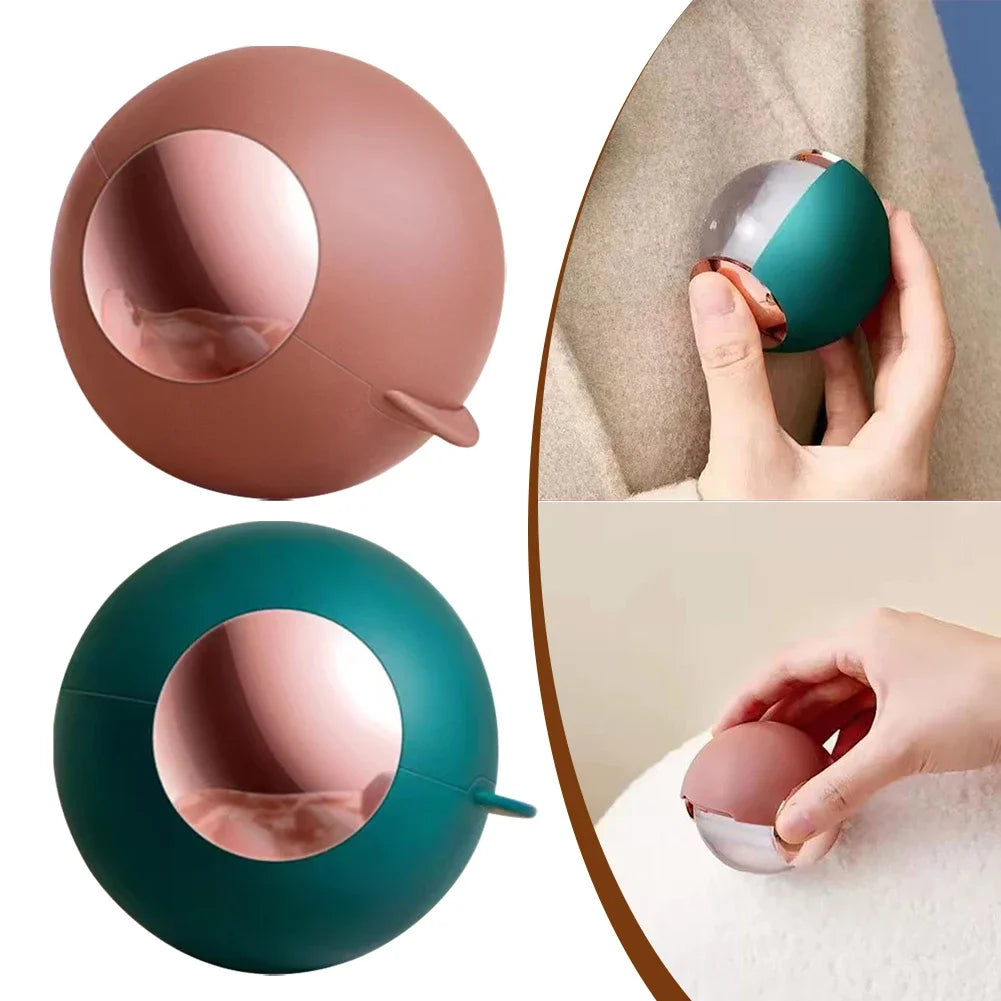 Clarify.pk reusable lint roller ball in brown and green colors shown in hands and alone for fabric cleaning