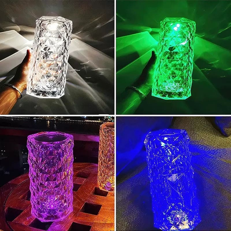 Clarify.pk rose crystal rechargeable lamp glowing in white green purple and blue colors