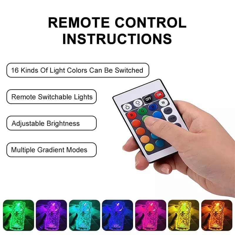 Remote control for rose crystal rechargeable lamp showing 16 light colors adjustable brightness and gradient modes
