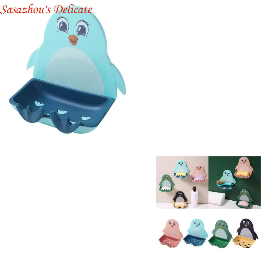 Colorful penguin soap holder wall mount designed for bathroom organization and easy soap storage