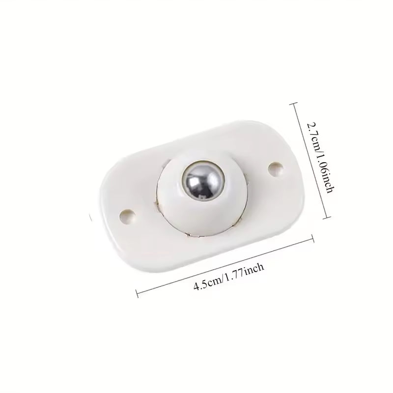 White self adhesive furniture wheels with metal ball bearing measuring 4.5cm by 2.7cm for smooth movement