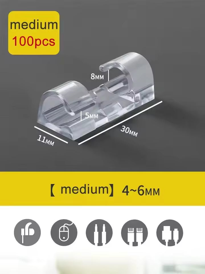 Clarify.pk medium self adhesive wire holder cable organizer clips 100 pieces clear plastic
