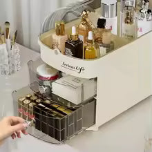 dustproof cosmetic storage case by Clarify.pk organizing perfumes lipsticks and makeup brushes