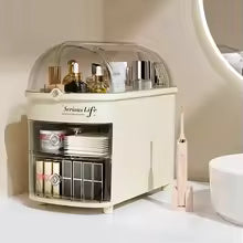Dustproof cosmetic storage case by Clarify.pk with multiple compartments for organizing skincare and makeup products