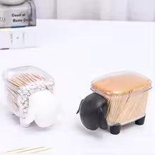 Sheep shaped cotton swab holder with clear body and black sheep head by Clarify.pk for organized storage