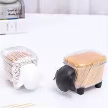 Sheep shaped cotton swab holder in black and white with clear storage compartment by Clarify.pk