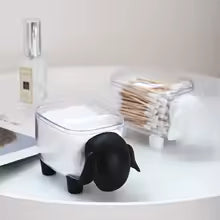 Sheep shaped cotton swab holder in white with black head and legs for organized storage by Clarify.pk