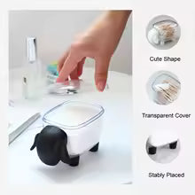 Sheep shaped cotton swab holder from Clarify.pk with transparent cover and stable base for bathroom storage