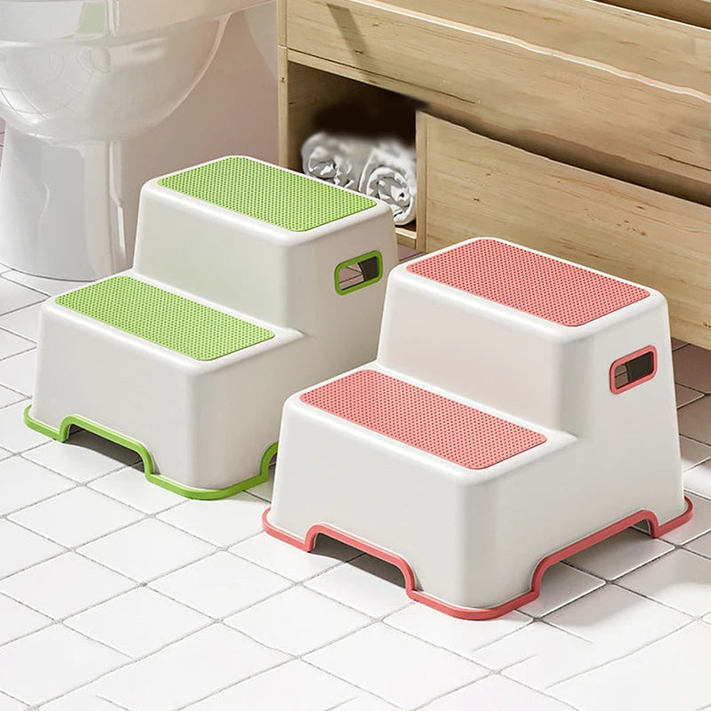 Clarify.pk non-slip step stool for bathroom with two-step design and green and pink accents