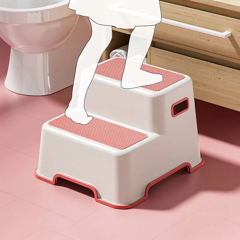 Clarify.pk non-slip step stool for bathroom with two pink textured steps and sturdy handles