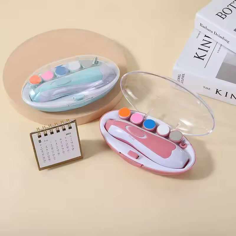 Clarify.pk electric baby nail trimmer set with colorful grinding heads in pink and blue cases