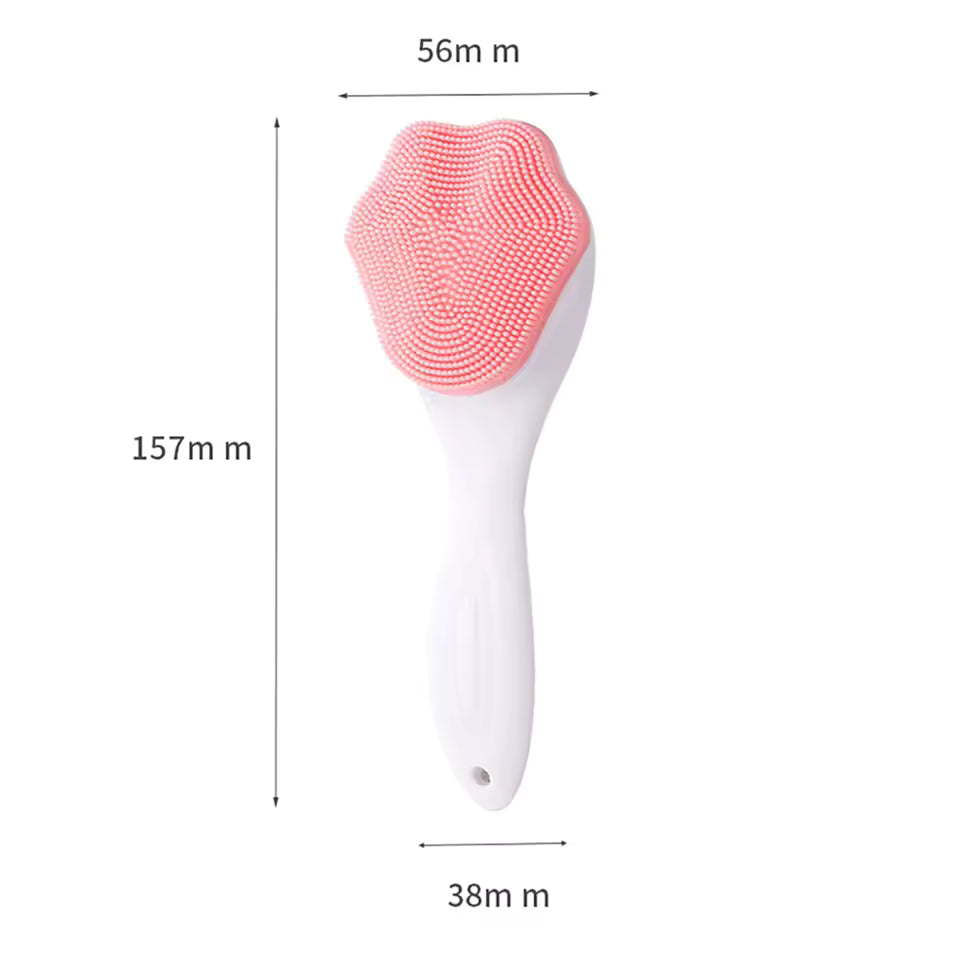 Clarify.pk silicone face cleaning brush with pink silicone bristles and white ergonomic handle