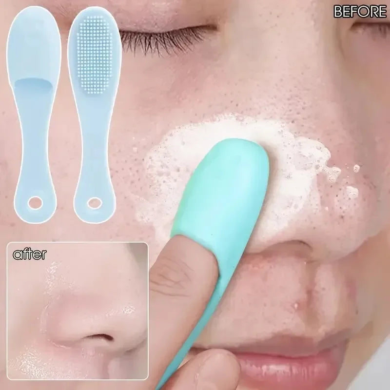 Silicone facial brush cleaner being used to exfoliate skin and remove impurities from face