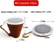 Silicone foldable cup for kids by Clarify.pk showing compact and expanded sizes with carrying strap