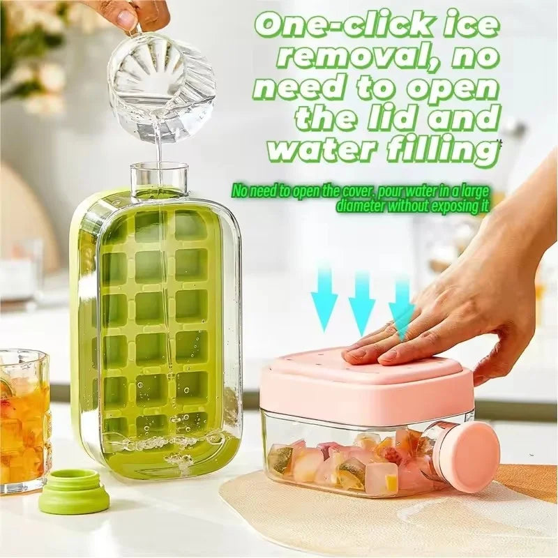 Clarify.pk silicone ice cube tray with straw featuring one-click ice removal and no lid opening needed