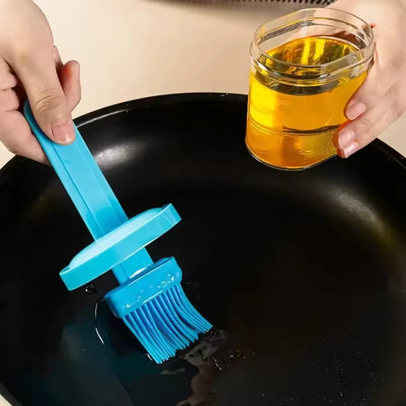 Clarify.pk blue silicone oil brush for baking applying oil in black frying pan